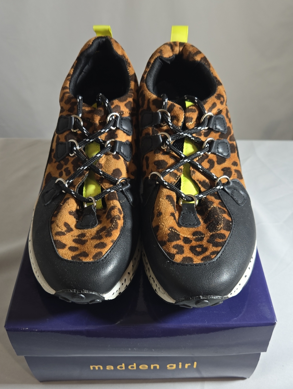Madden Girl Leopard-Print Platform Sneakers with Neon Yellow Tabs